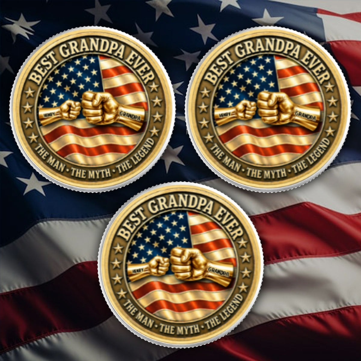 Proud American Best Dad Grandpa Ever Fist Bump - Personalized Commemorative Keepsake Coin - Father's Day Gift For Dad