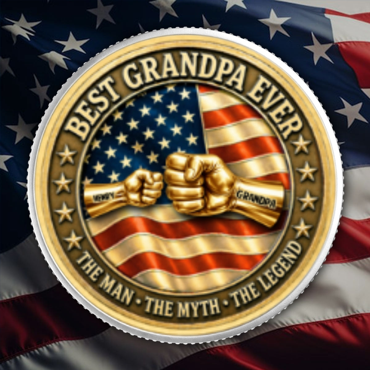 Proud American Best Dad Grandpa Ever Fist Bump - Personalized Commemorative Keepsake Coin - Father's Day Gift For Dad