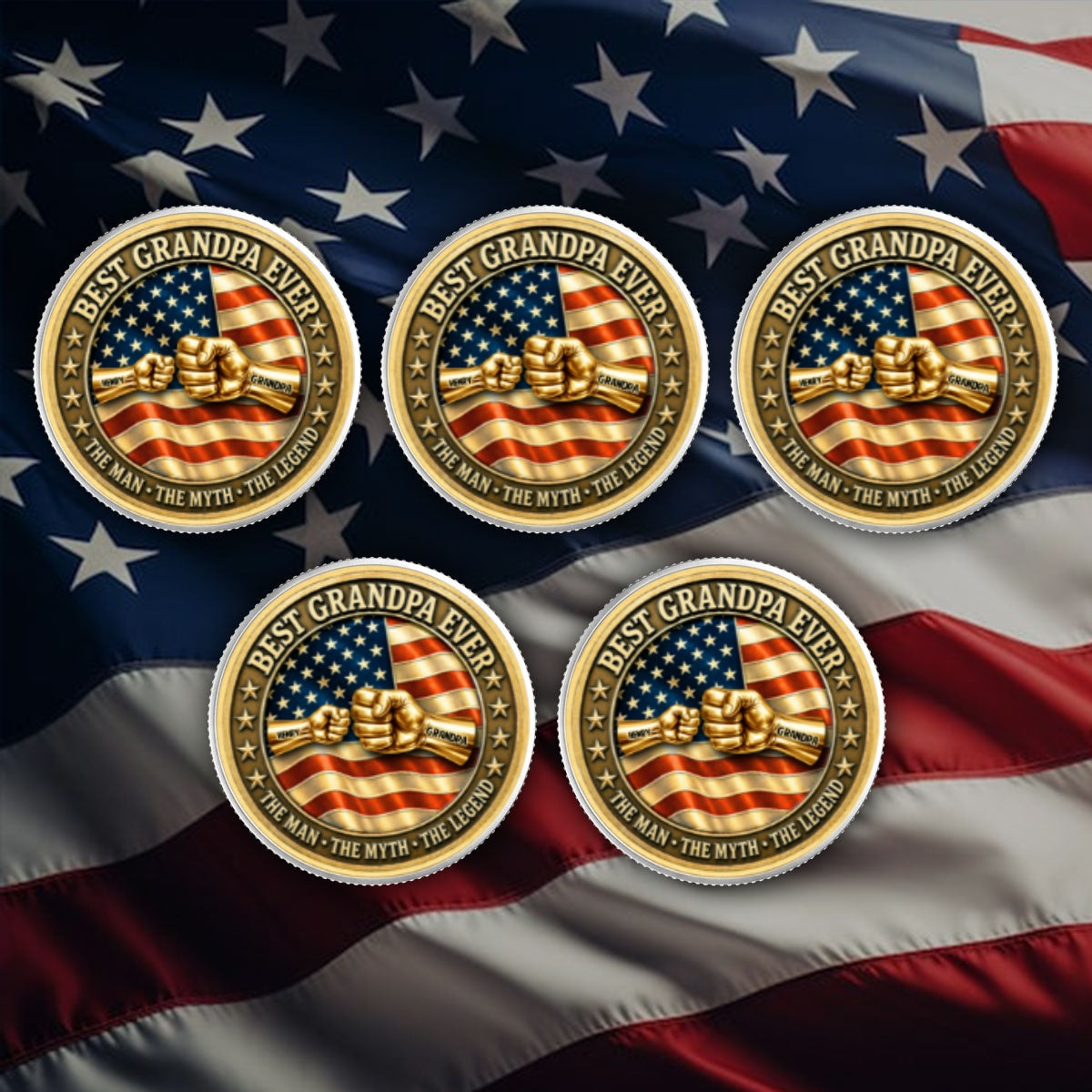 Proud American Best Dad Grandpa Ever Fist Bump - Personalized Commemorative Keepsake Coin - Father's Day Gift For Dad