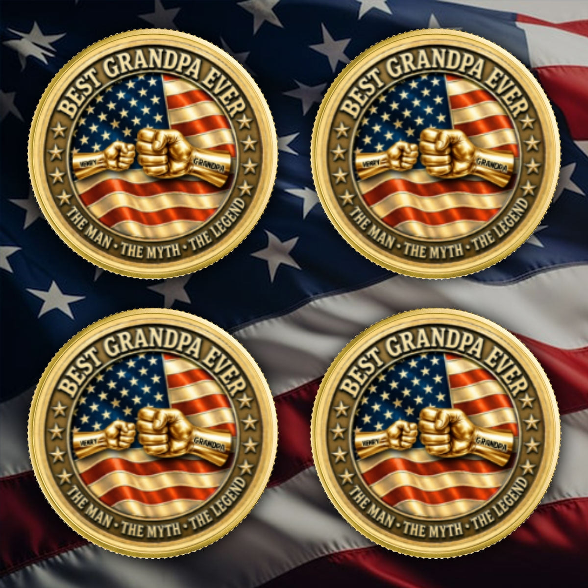 Proud American Best Dad Grandpa Ever Fist Bump - Personalized Commemorative Keepsake Coin - Father's Day Gift For Dad