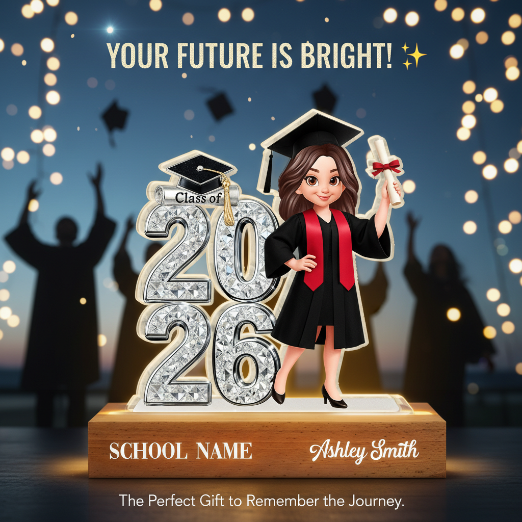 Class Of 2026 2027 Shiny Effect 2D Flat - Personalized Acrylic Block LED Night Light - Graduation Gift For Graduates, Daughter