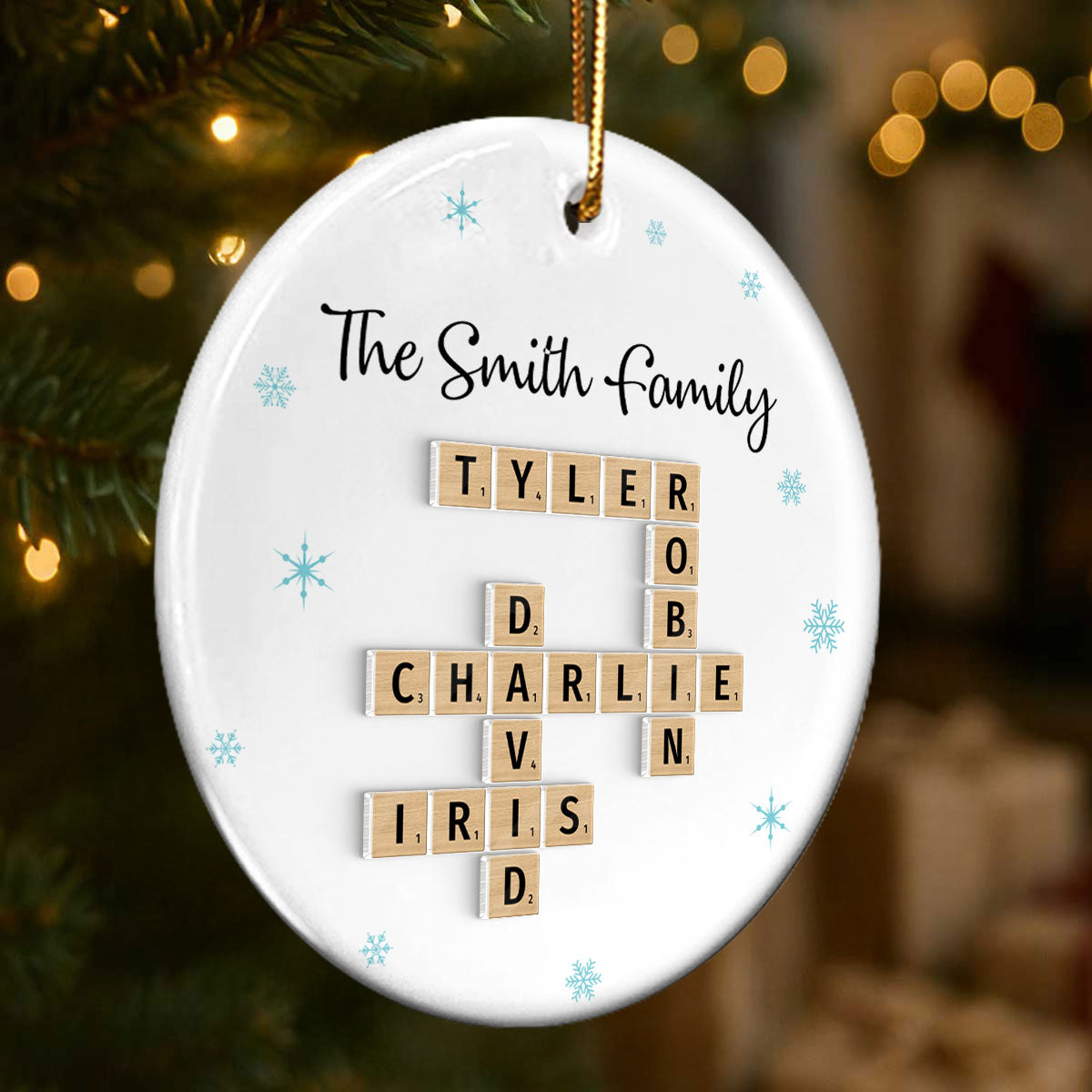 Family Crossword - Personalized Ceramic With Acrylic Ornament - Unique Christmas Gift For Family