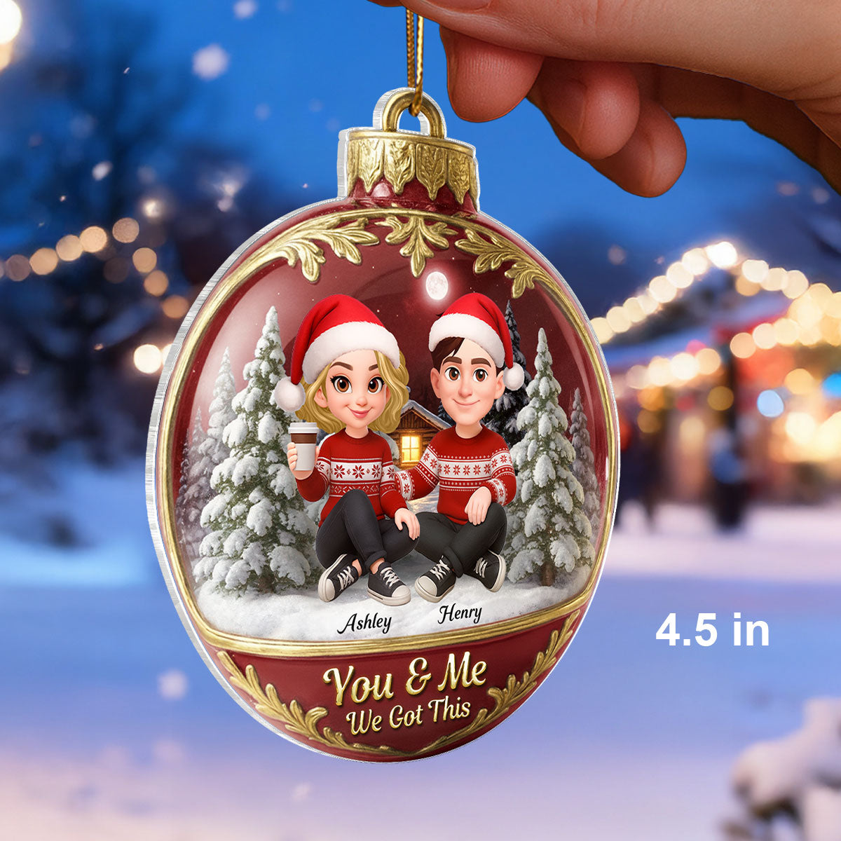 3D Effect Snow Globe Couple - Personalized Acrylic Ornament - Christmas Gift for him, Gift for her