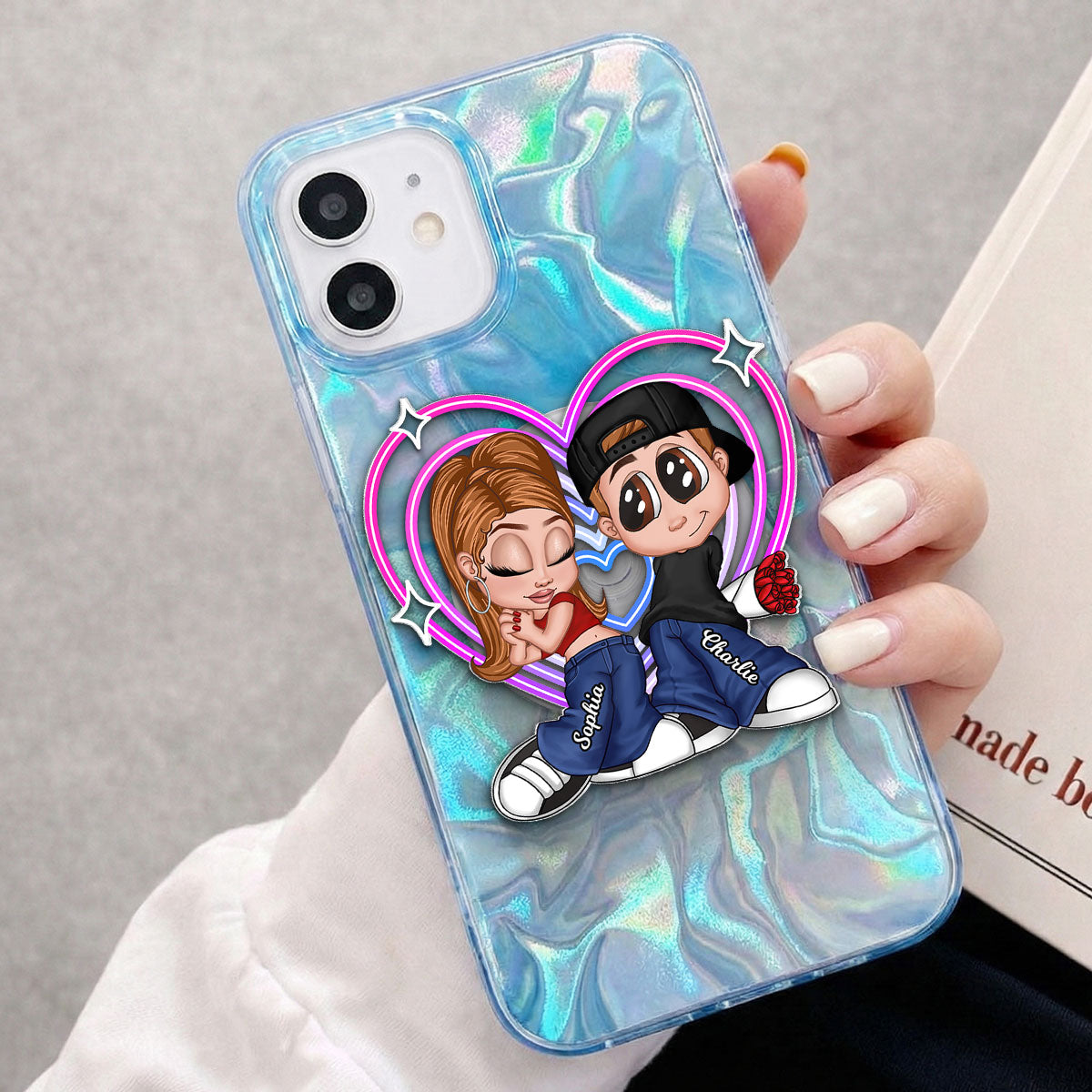 Y2K Couple Retro Heart - Personalized Acrylic Magnetic Phone Grip - Gift for him, for her, Matching Phone Grips for Couple