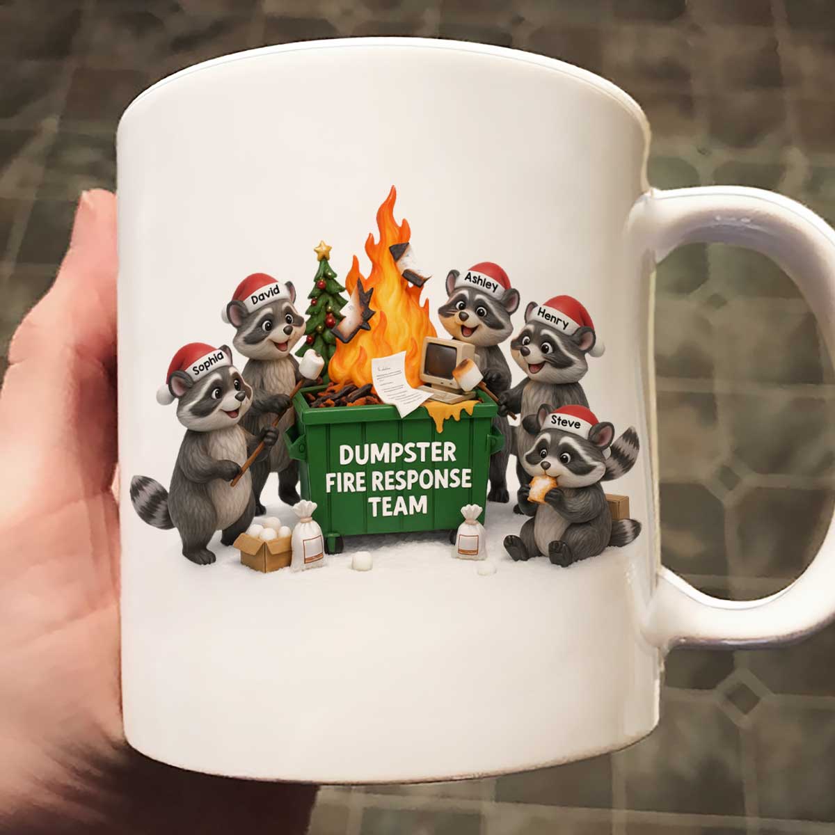 Funny Raccoon Dumpster on Fire Response Team - Personalized Mug - Funny Holiday Gift for Coworkers