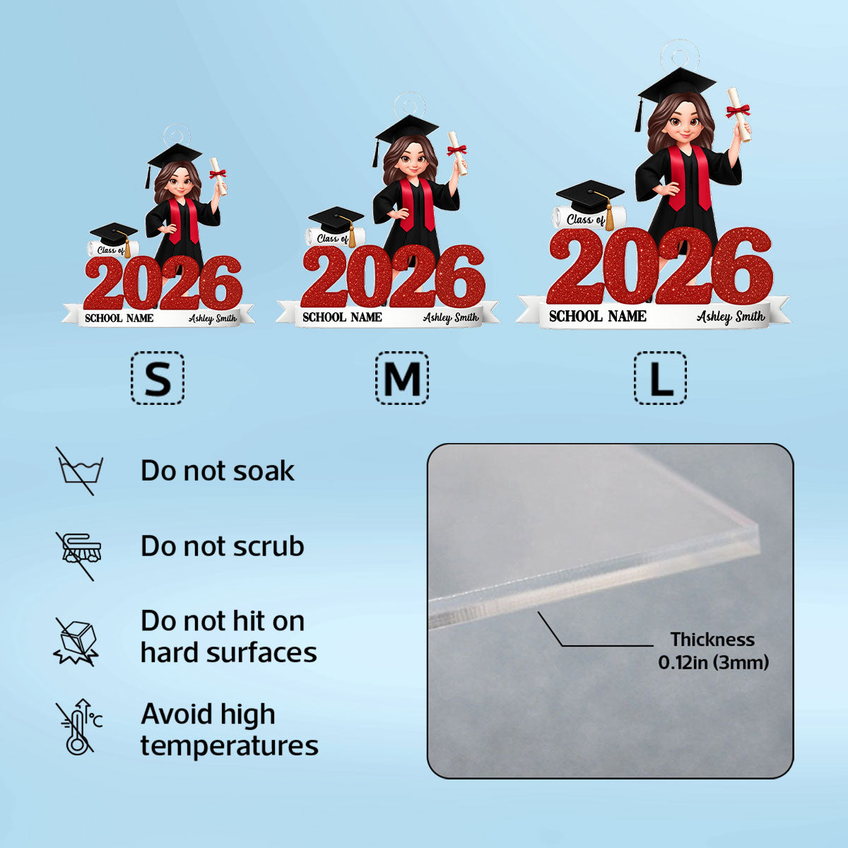 Class Of 2025 2026 3D Effect Senior - Personalized Acrylic Keychain - Gift for Senior
