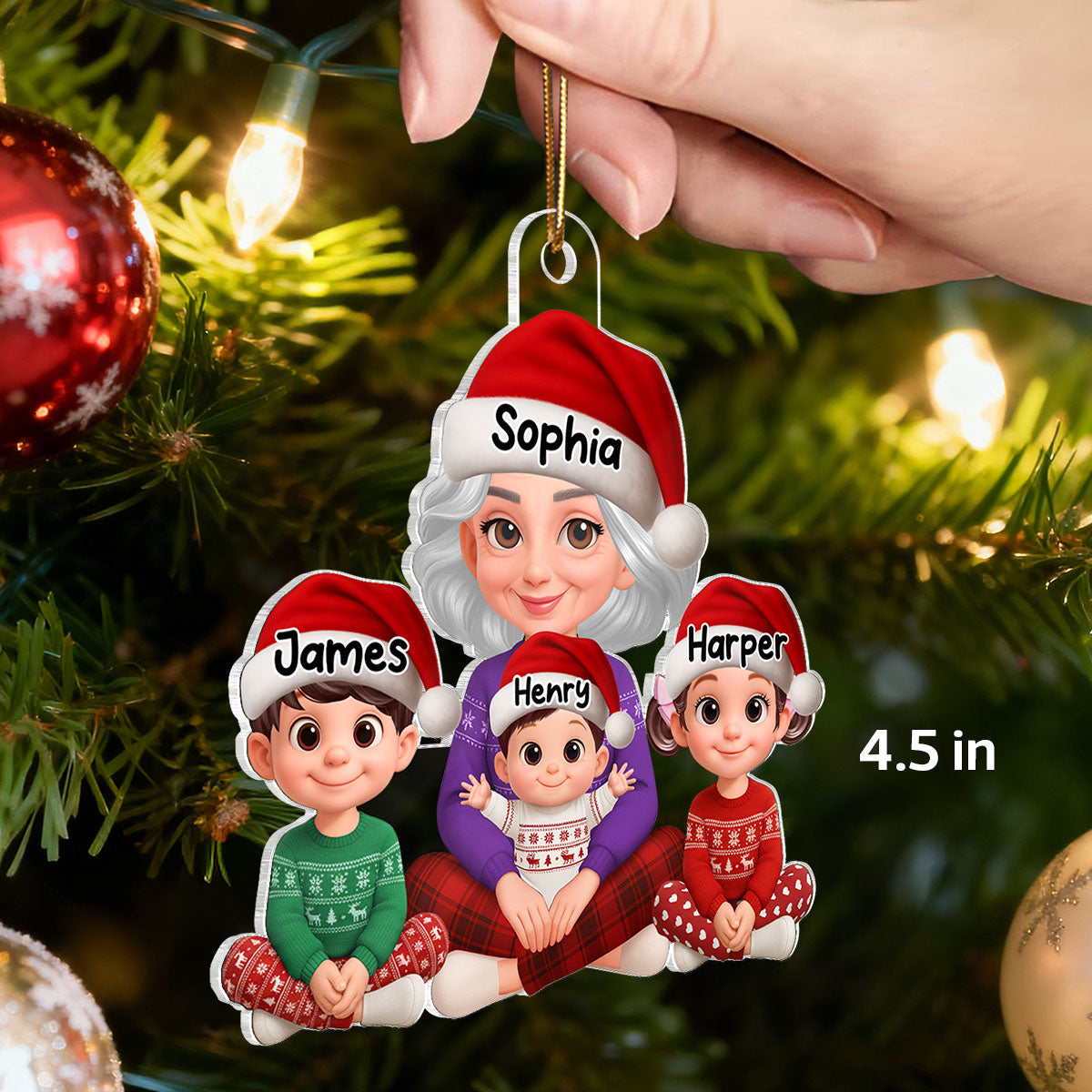 Heartwarming Grandma Grandkids Happy Together - Personalized Acrylic Ornament - Gift For Grandma, Grandkids