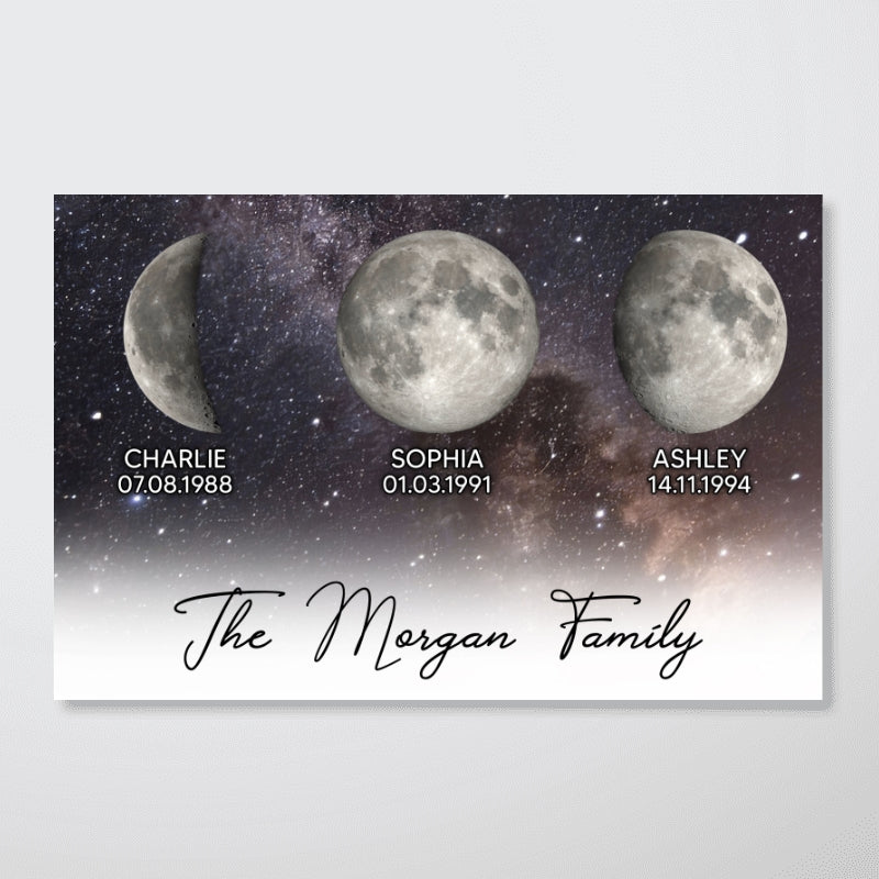 Starry Night Family Love Custom Birth Moon Phase - Personalized Poster - Gift For Mom, Dad