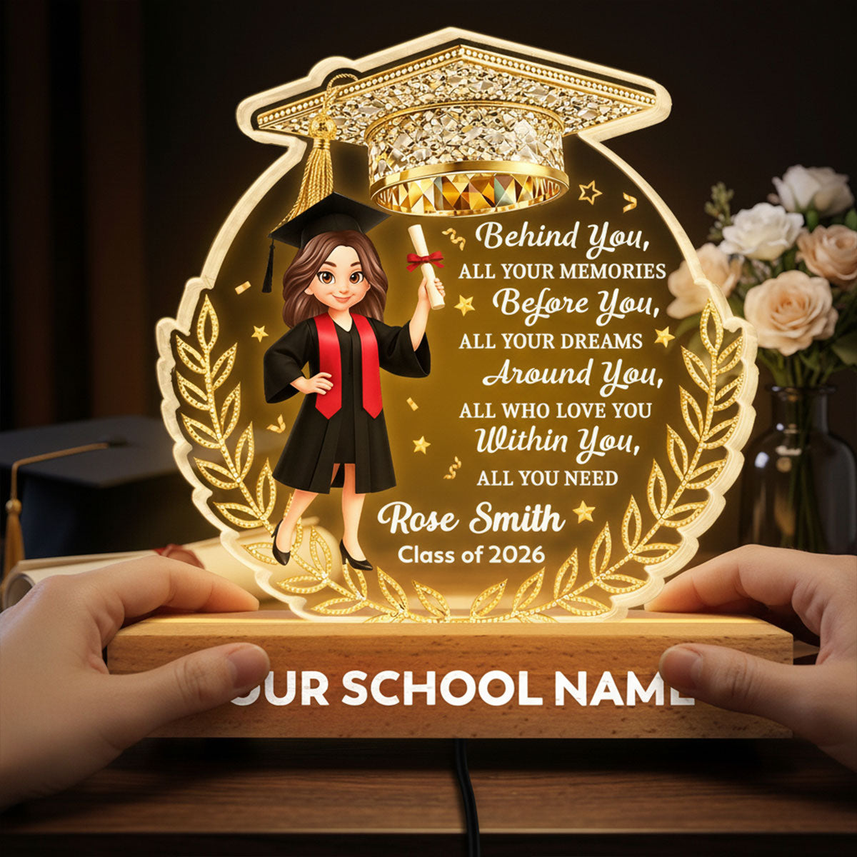 Before You All Your Dreams Graduation - Personalized Acrylic Block LED Night Light - Graduation Gift For Graduates, Daughter, Son