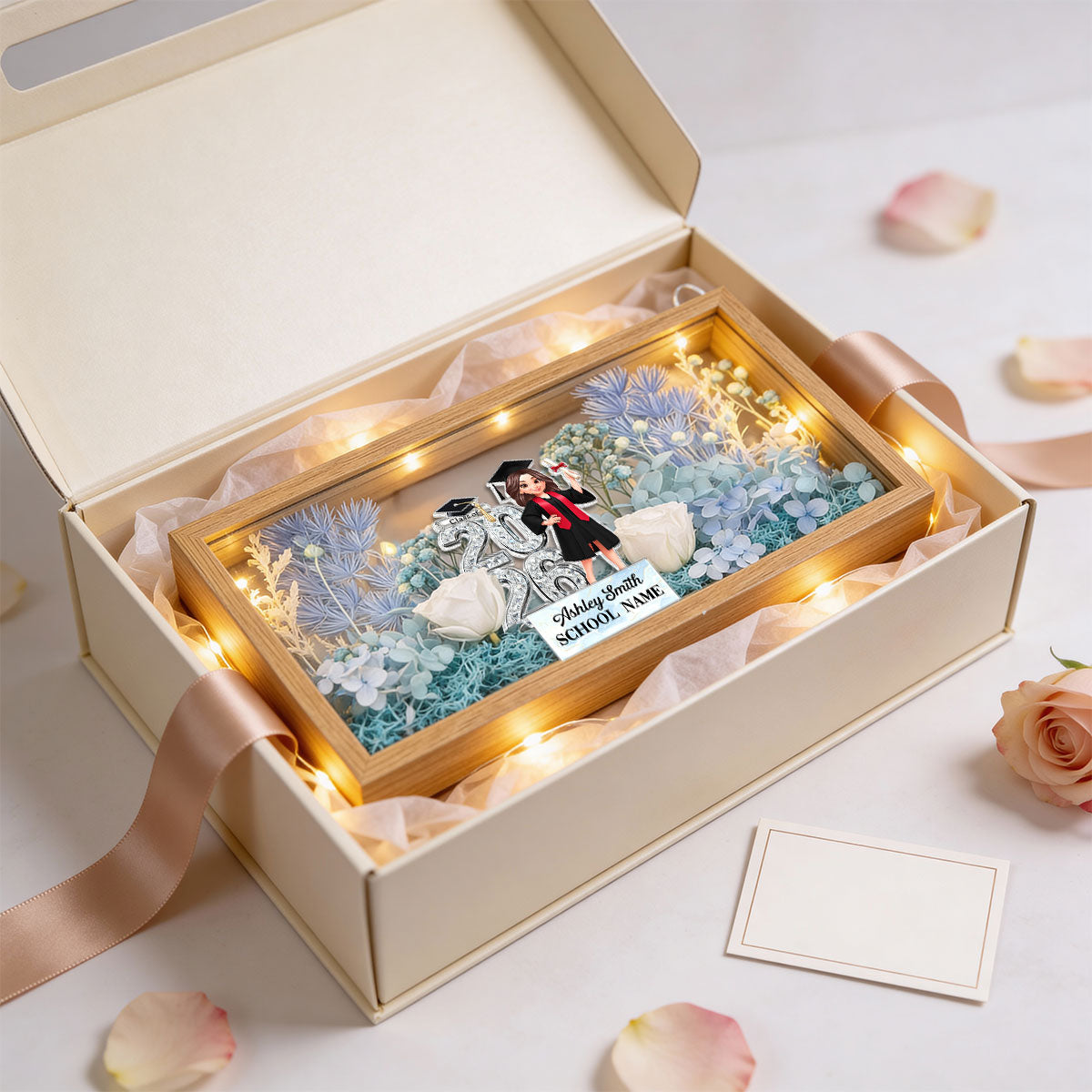 Class Of 2026 2027 Senior - Personalized DIY Flower Shadow Box LED Night Light - Graduation Gift For Graduates, Daughter
