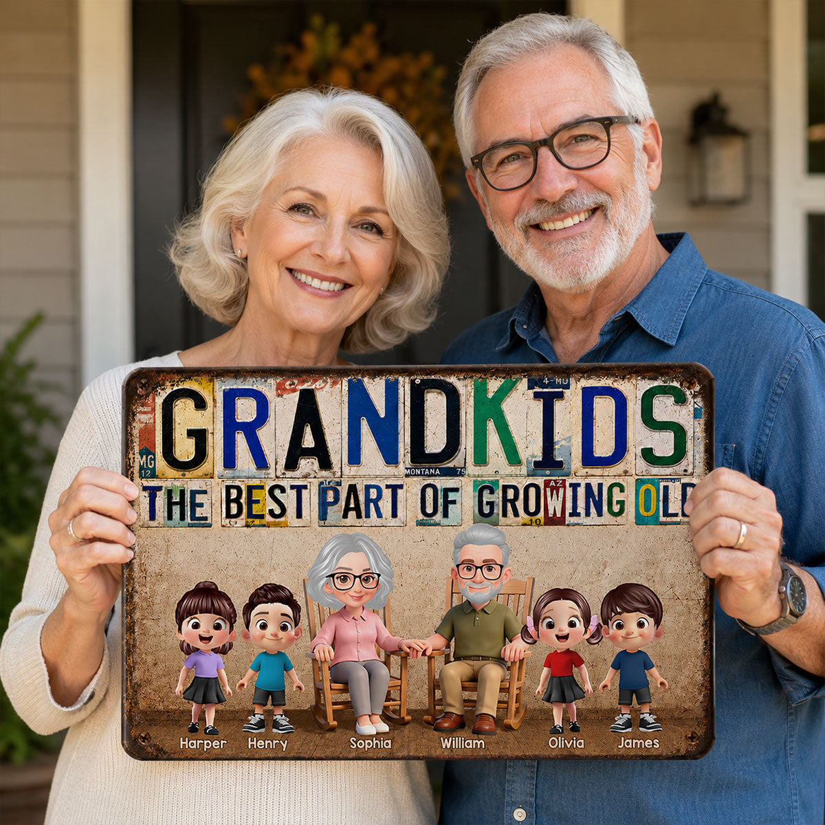 Grandkids The Best Part Of Growing Old License Plate Style - Personalized Metal Sign