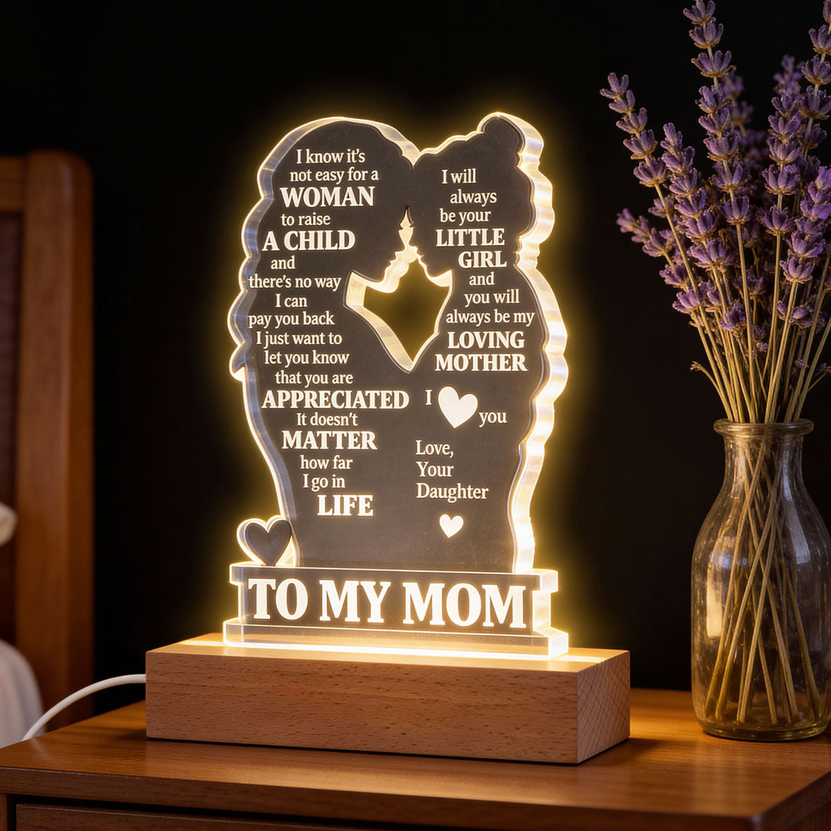 To My Mom - Personalized Acrylic Block LED Night Light - Heartfelt Gift For Mom, Grandma