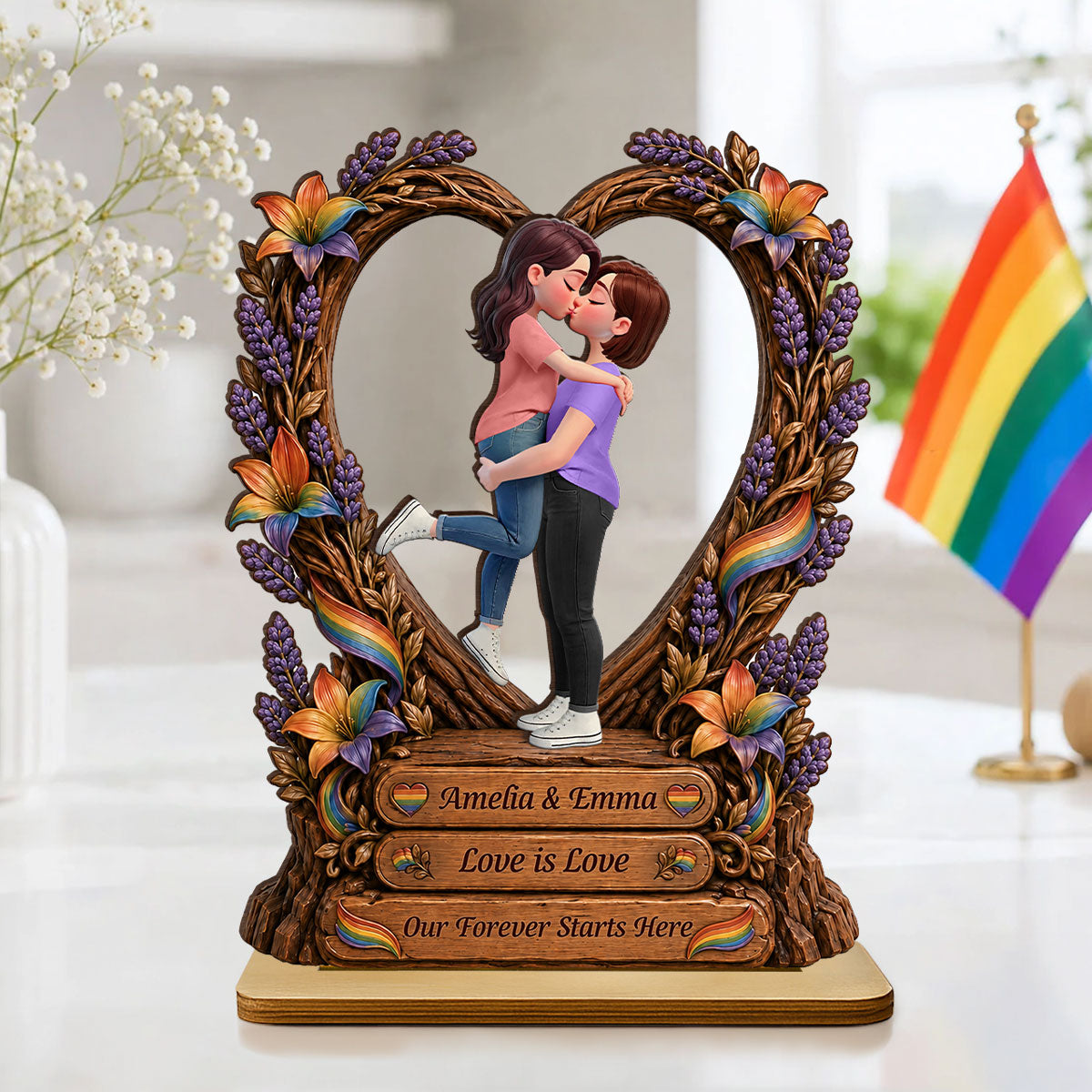 Our Forever Starts Here LGBT+ Couple - Personalized 2-Layered Wooden Plaque - Gift For Couple, Happy Pride Month