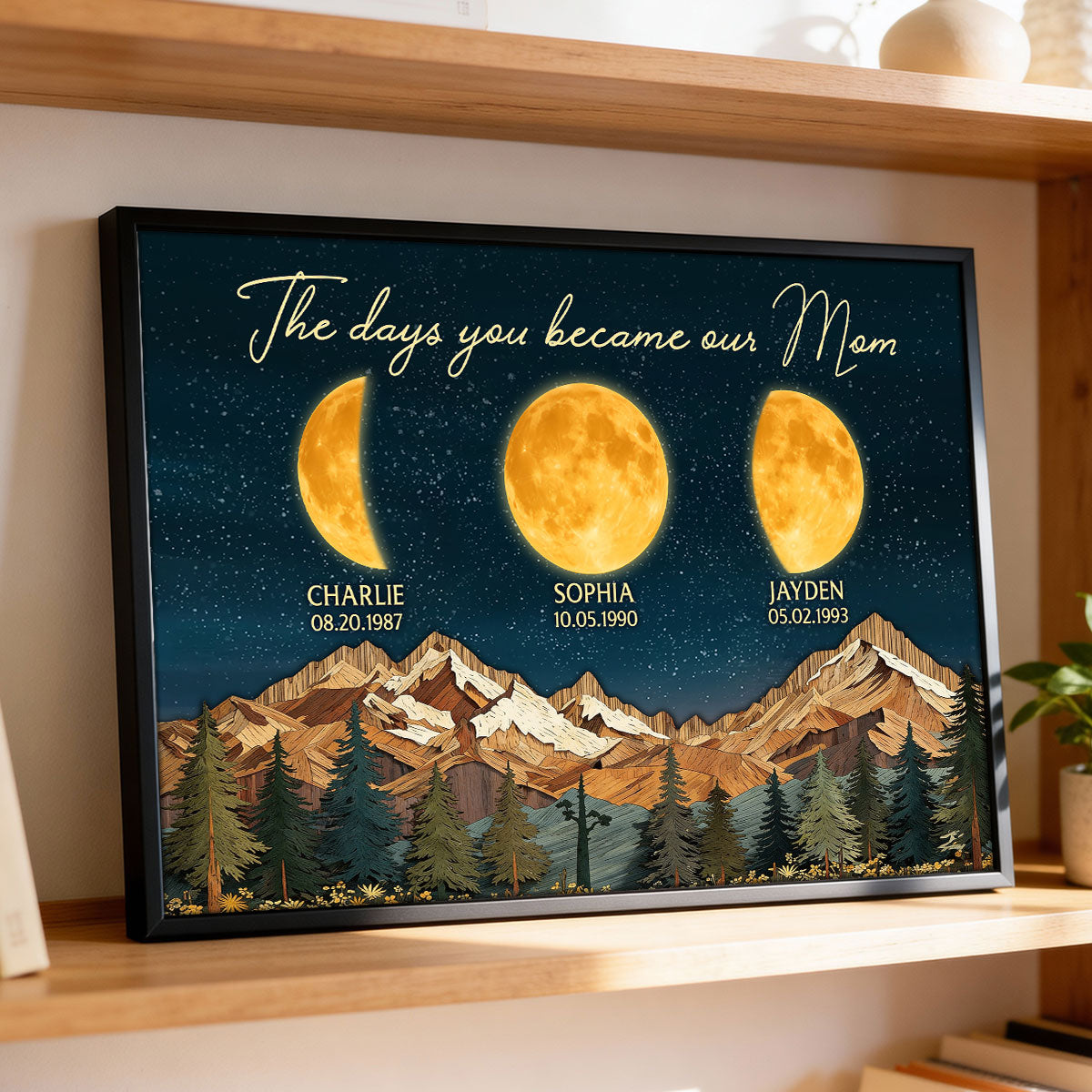 Mountain Valley The Day You Became Mom Grandma Custom Birth Moon Phase - Personalized Poster - Mother's Day Gift For Mom, Grandma