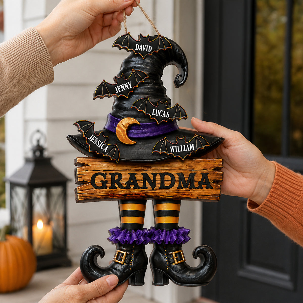 Grandma Witch Hat - Personalized Wooden Door Sign - Halloween Decor for Grandma