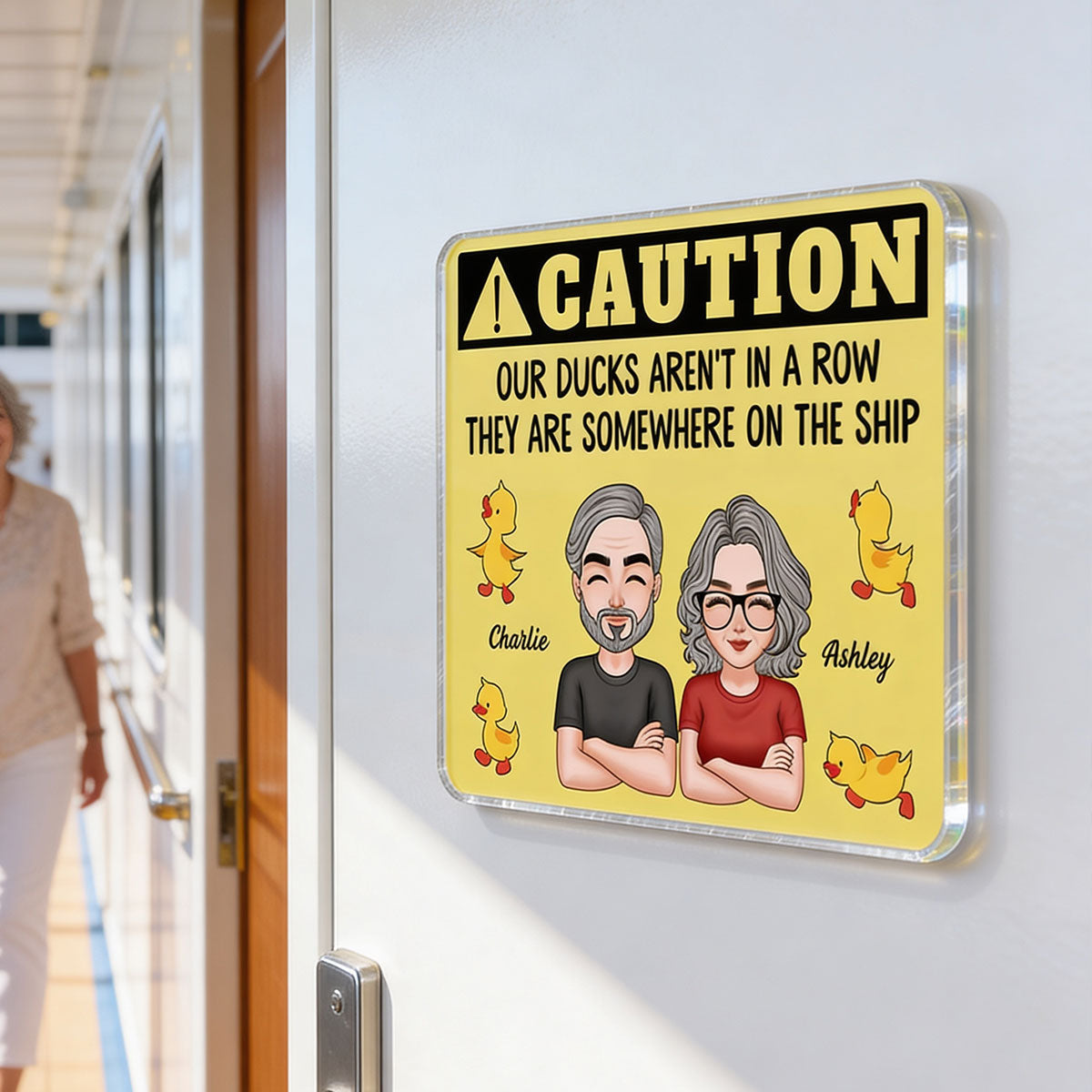 Caution My Ducks Somewhere On The Ship - Personalized Cruise Ship Door Magnet - Cruise Ship Door Decorations