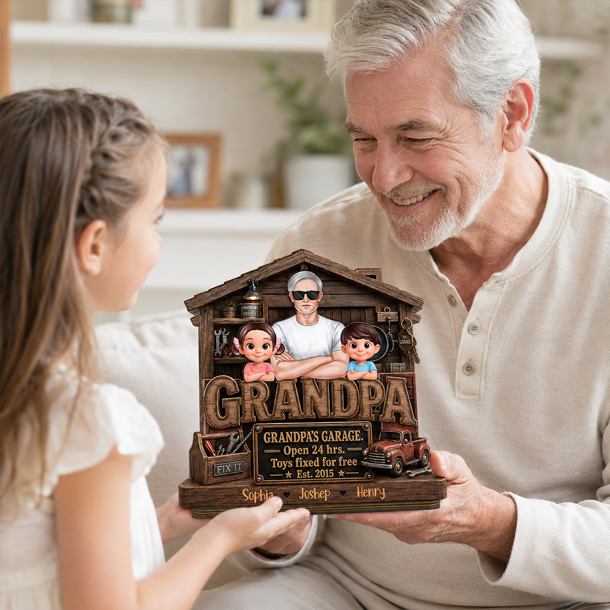 Grandpa's Garage - Personalized 2-Layered Wooden Plaque -  Gift for Dad, Grandpa, Husband