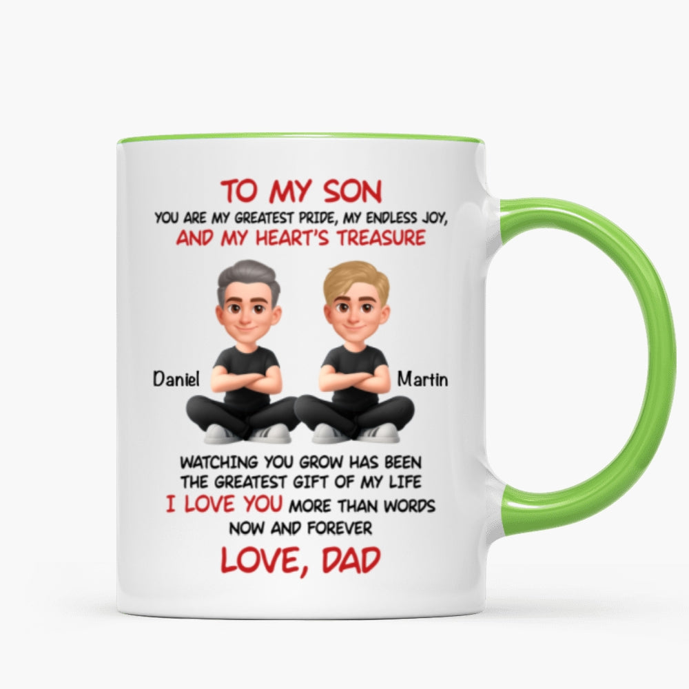 To My Son My Heart's Treasure - Personalized Mug - Christmas Gift from Dad to Son