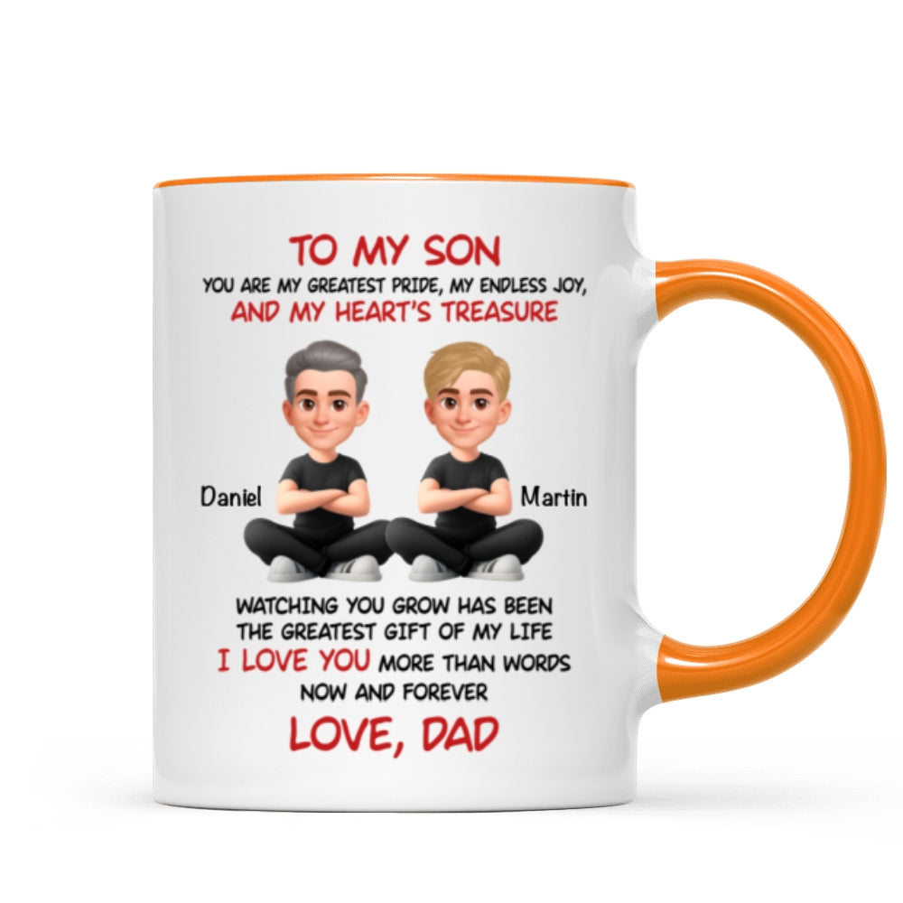 To My Son My Heart's Treasure - Personalized Mug - Christmas Gift from Dad to Son
