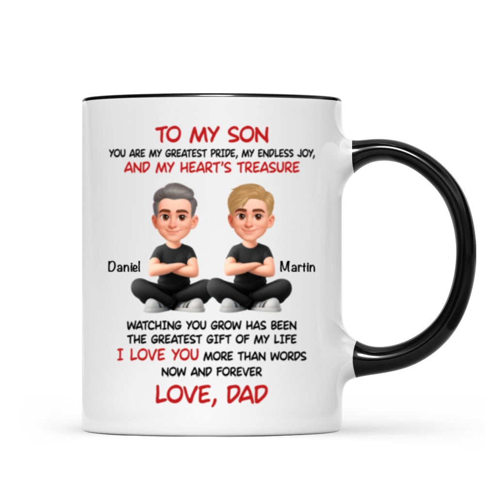 To My Son My Heart's Treasure - Personalized Mug - Christmas Gift from Dad to Son