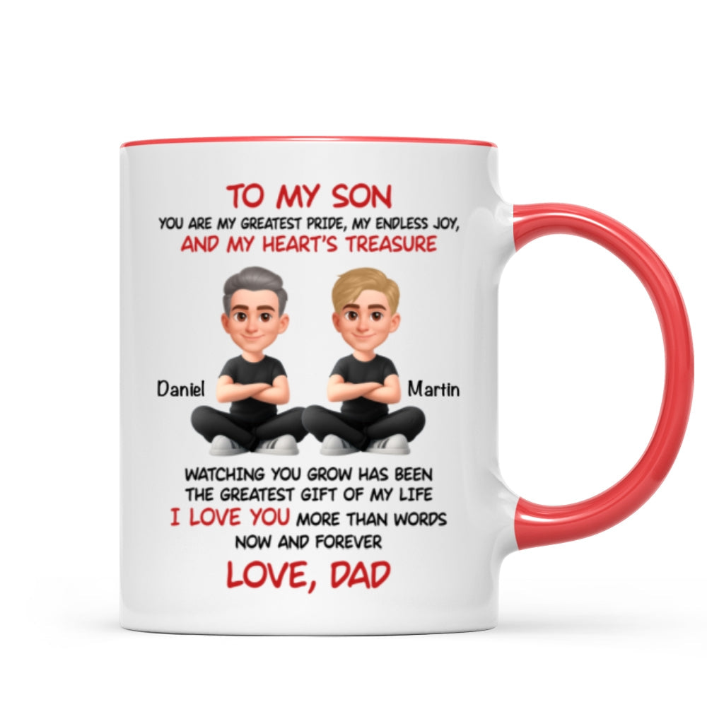 To My Son My Heart's Treasure - Personalized Mug - Christmas Gift from Dad to Son