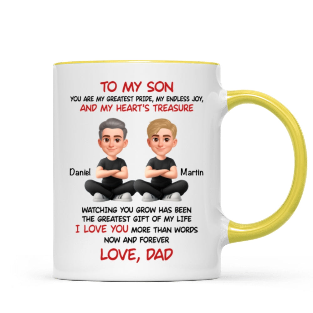To My Son My Heart's Treasure - Personalized Mug - Christmas Gift from Dad to Son