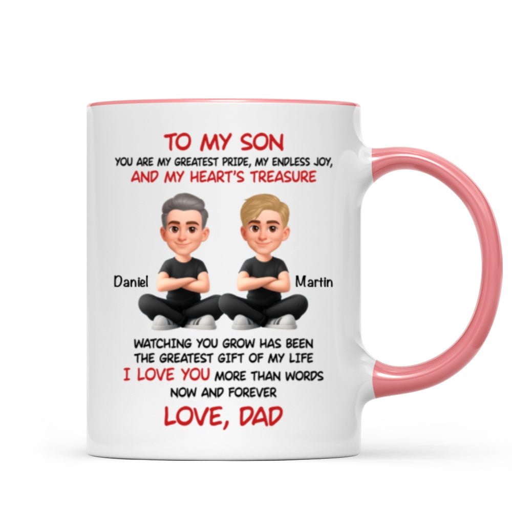To My Son My Heart's Treasure - Personalized Mug - Christmas Gift from Dad to Son