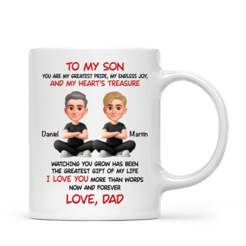 To My Son My Heart's Treasure - Personalized Mug - Christmas Gift from Dad to Son