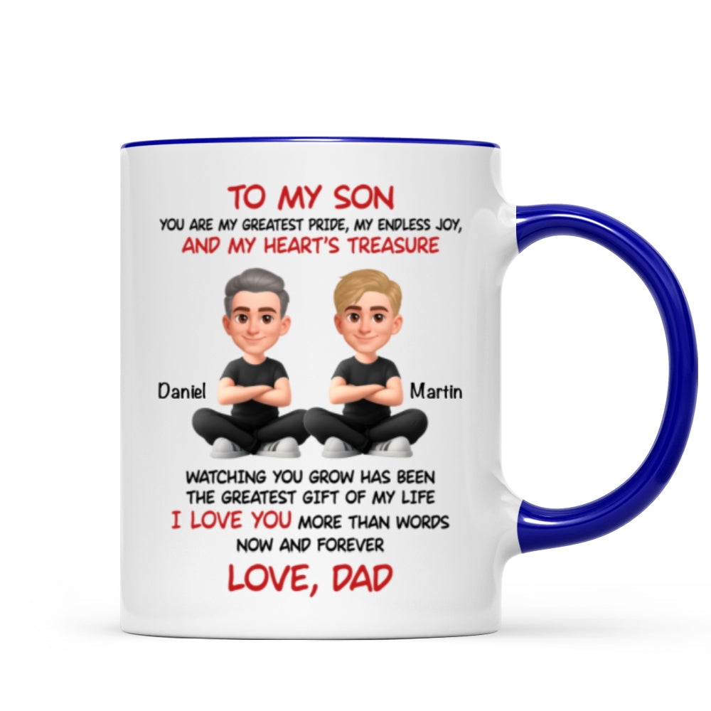 To My Son My Heart's Treasure - Personalized Mug - Christmas Gift from Dad to Son