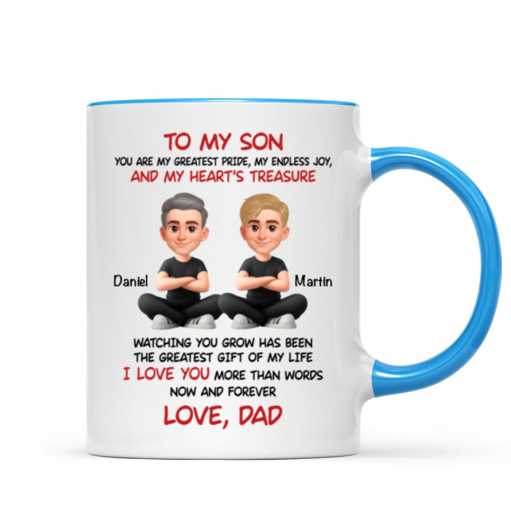 To My Son My Heart's Treasure - Personalized Mug - Christmas Gift from Dad to Son