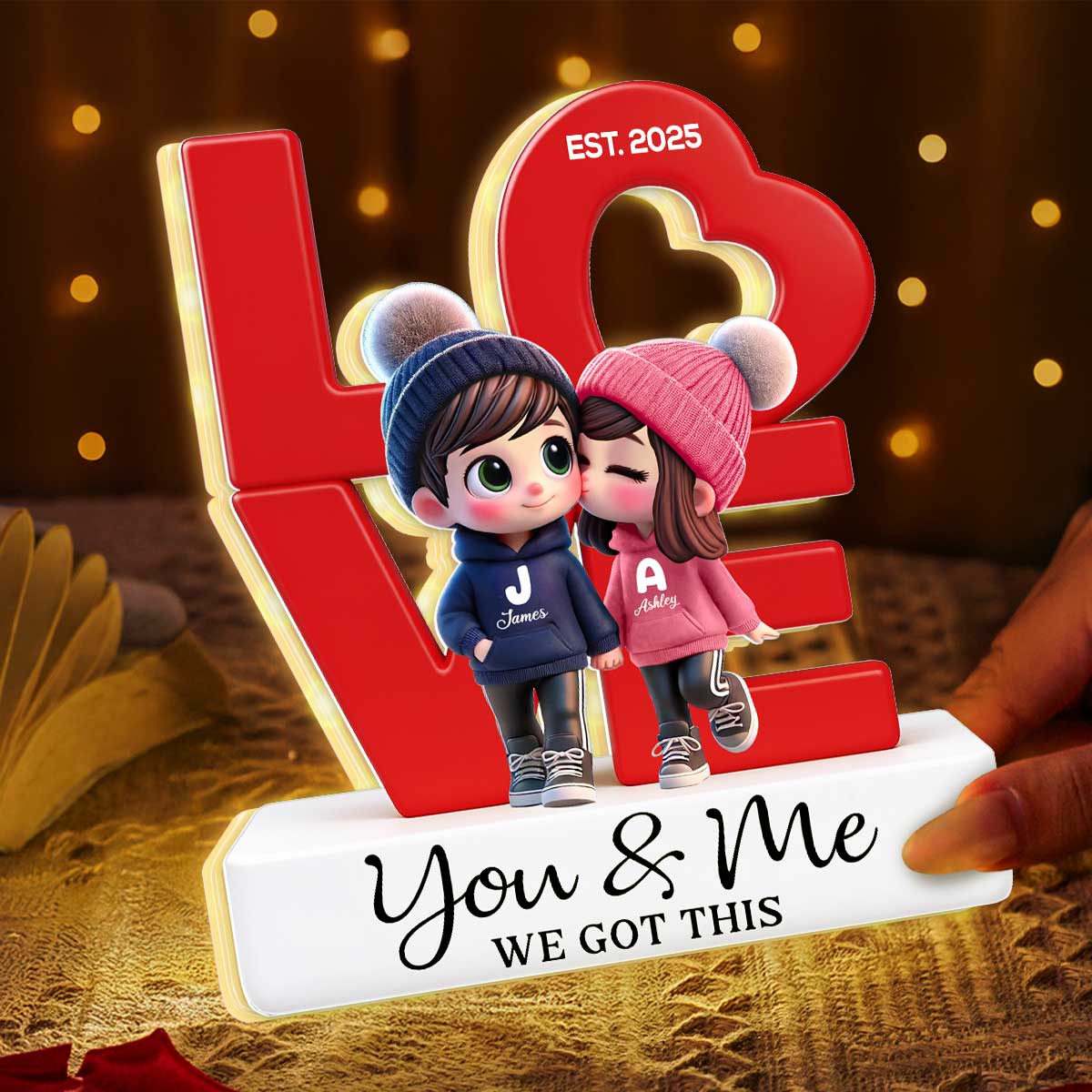 Eternal Love Cute Chibi Couple - Personalized Light Box - Heartfelt Valentine's Day Gift, Anniversary Gift For Couple, For Him, For Her