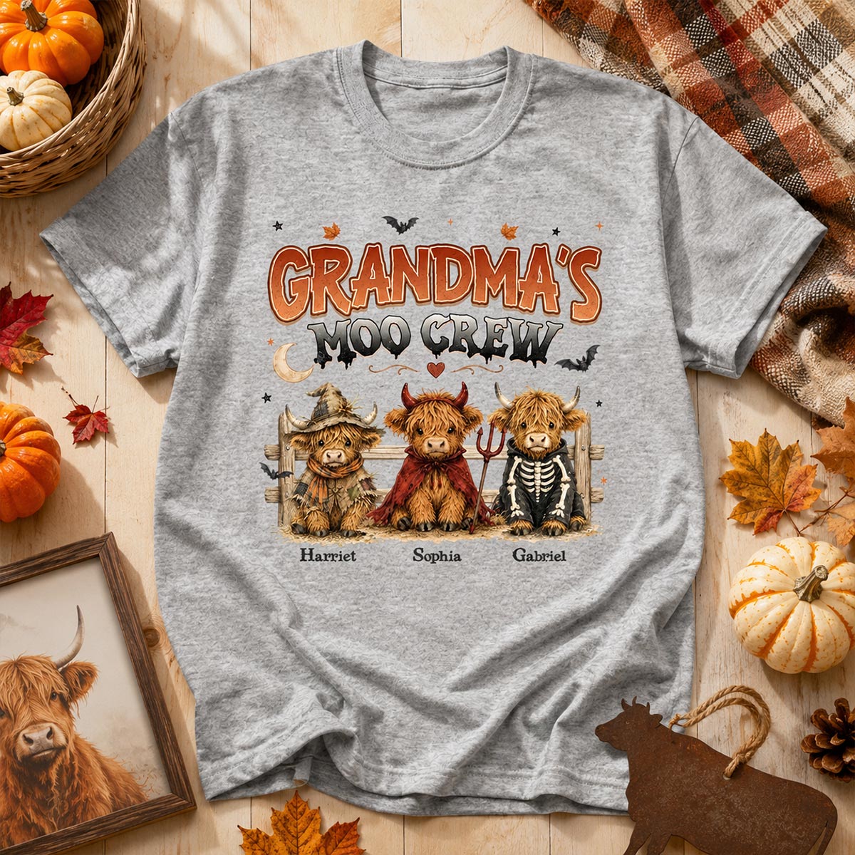 Grandma's Moo Crew Halloween Costume Highland Cows - Personalized Shirt - Halloween Gift For Grandma