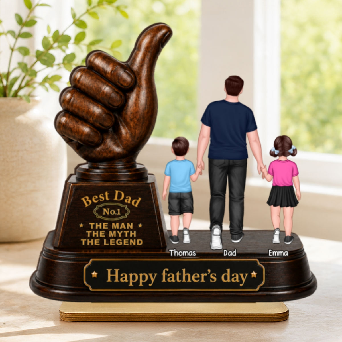 No. 1 Dad Grandpa Trophy - Personalized 2-Layered Wooden Plaque -  Gift for Dad, Husband