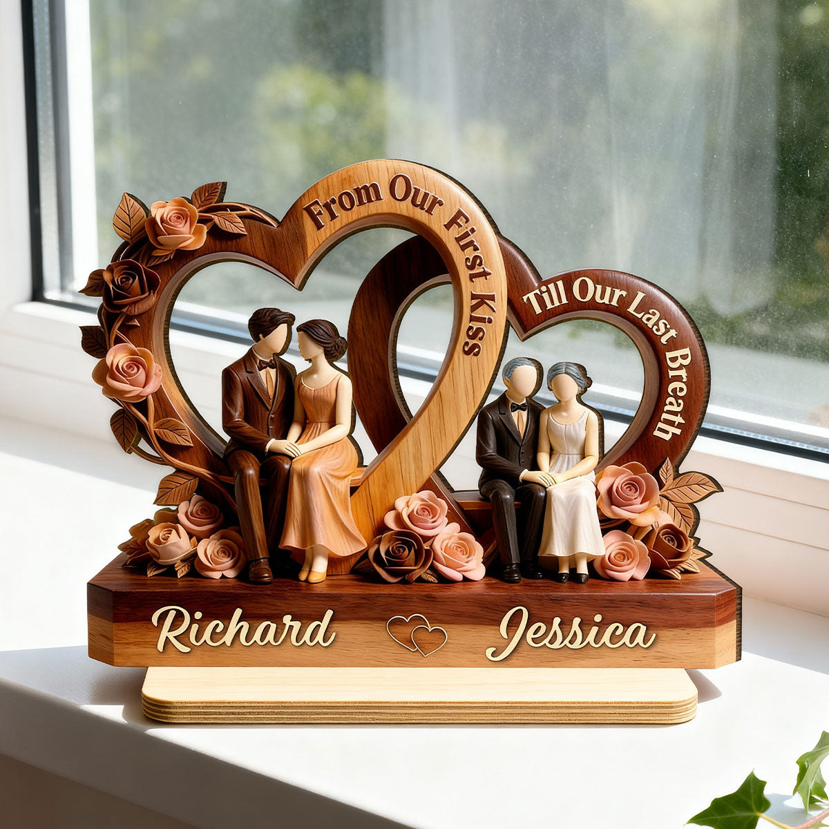 Love Through Time - Personalized 2-Layered Wooden Plaque - Anniversary, Valentine's Day Gift, Gift For Him, Gift For Her