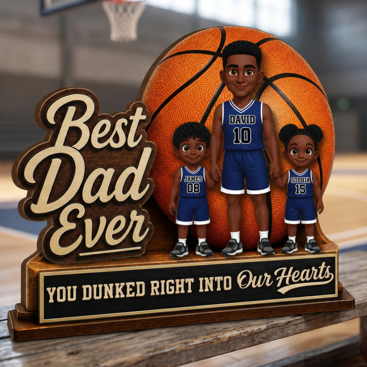You Dunked Right Into Our Heart - Personalized 2-Layered Wooden Plaque -  Gift For Basketball Dad
