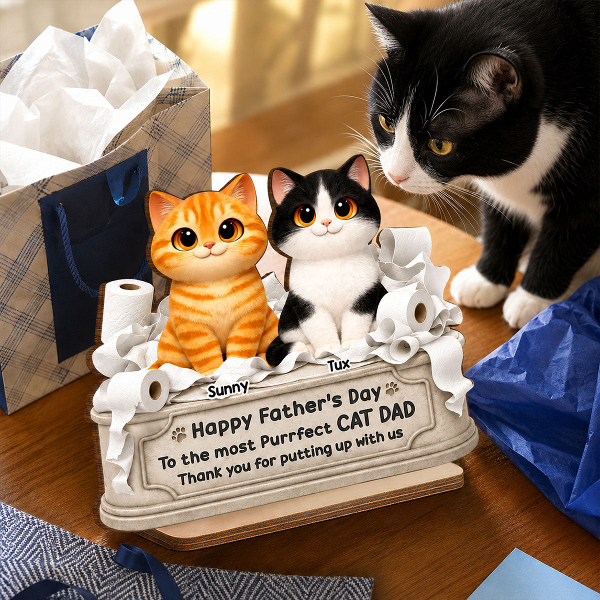 Toilet Papers Cute Fluffy Cats Happy  Thanks For Putting Up With Us - Personalized 2-Layered Wooden Plaque - Funny  Gift For Cat Dad, Cat Lovers