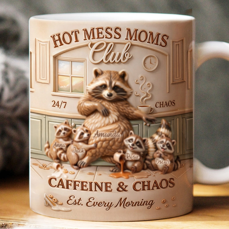 Hot Mess Moms Club - Personalized Mug - Funny Raccoon Coffee Mug for Mom, Mother's Day Gift for Wife