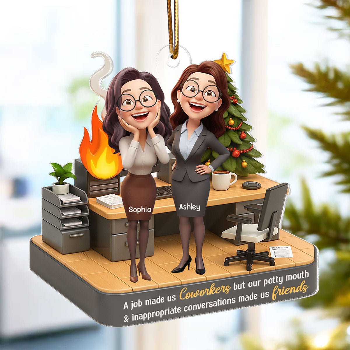 A Job Made Us Coworkers But Our Potty Mouth Make Us Friends - Personalized Acrylic Ornament - Funny Christmas Gift for Work Besties