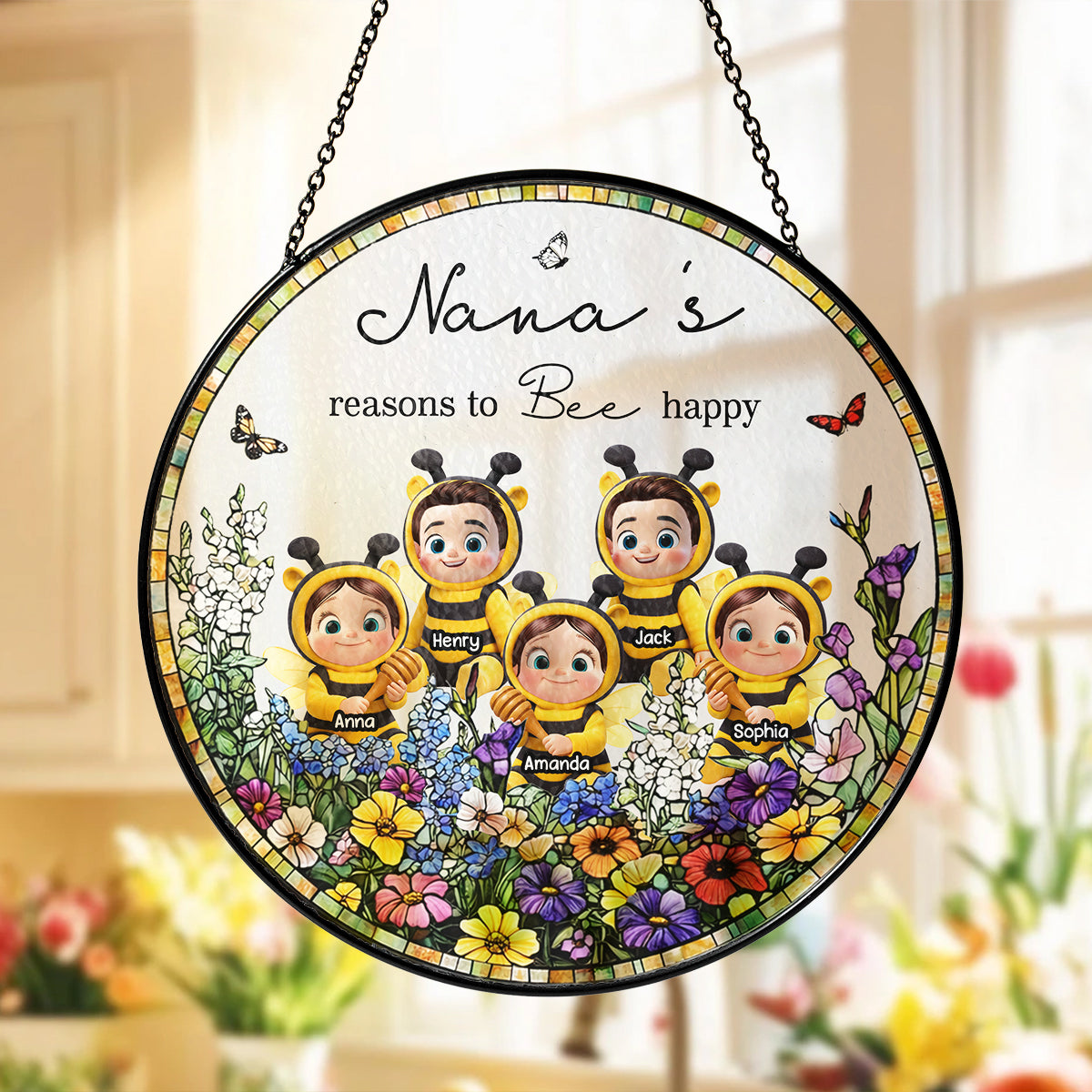 Grandma's Reasons to Bee Happy - Personalized Suncatcher - Mother's Day Gift for Grandma, Mom, Wife