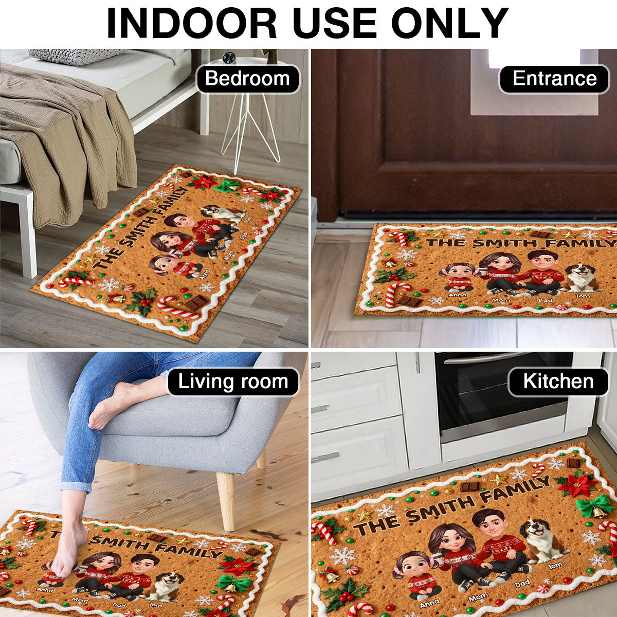 3D Effect Gingerbread Family Together Christmas - Personalized Doormat