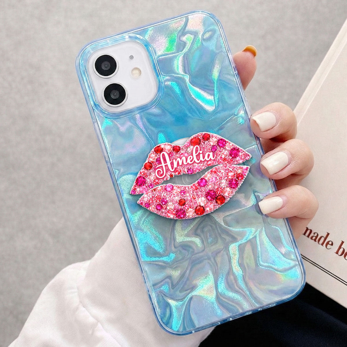 3D Effect Kiss Valentine - Personalized Acrylic Magnetic Phone Grip - Anniversary, Valentine's Day Gift, Gift For Her