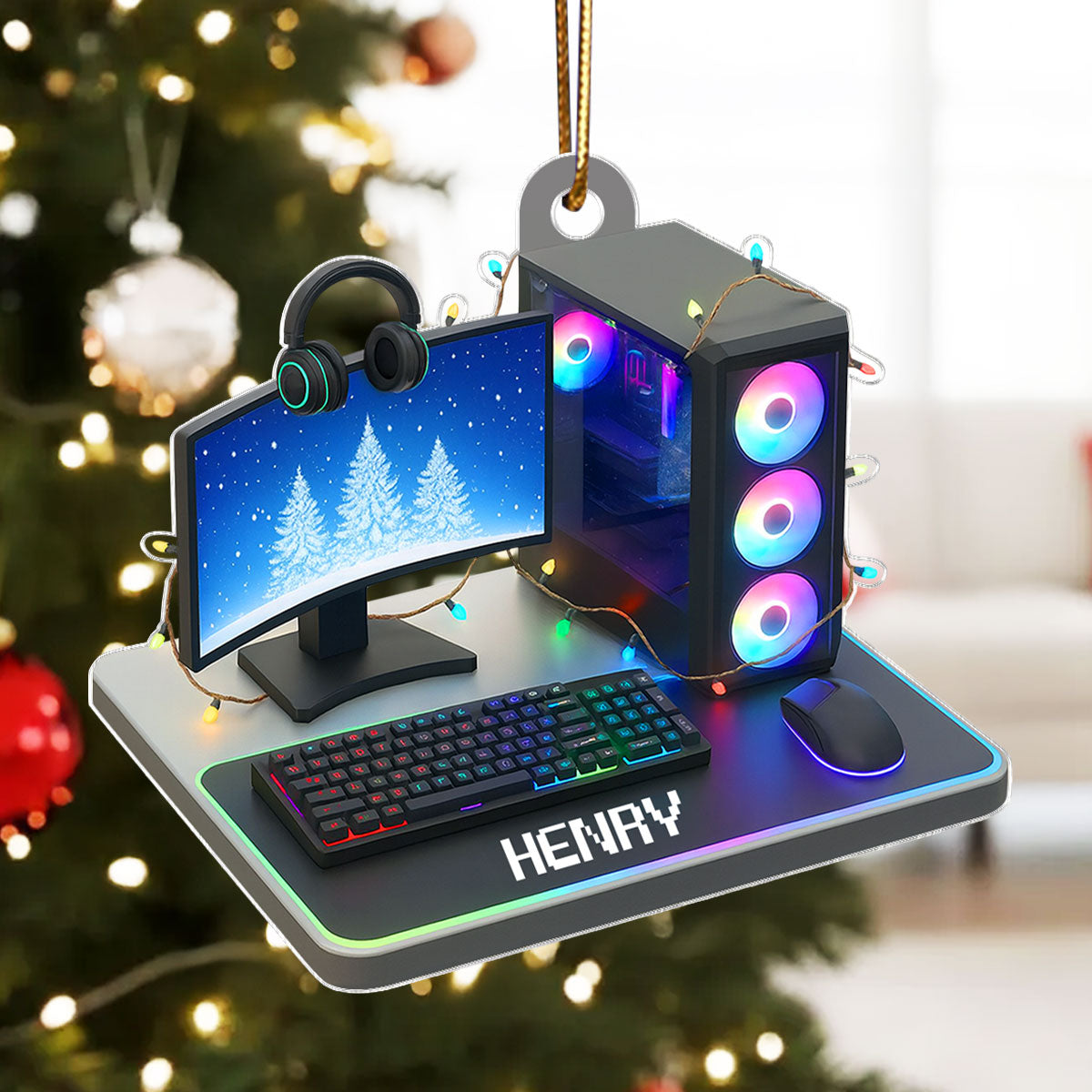 Custom Gamer Name PC Set Up - Personalized Acrylic Ornament - Christmas Gift for Gamers, Teen Boy, Teen Girl