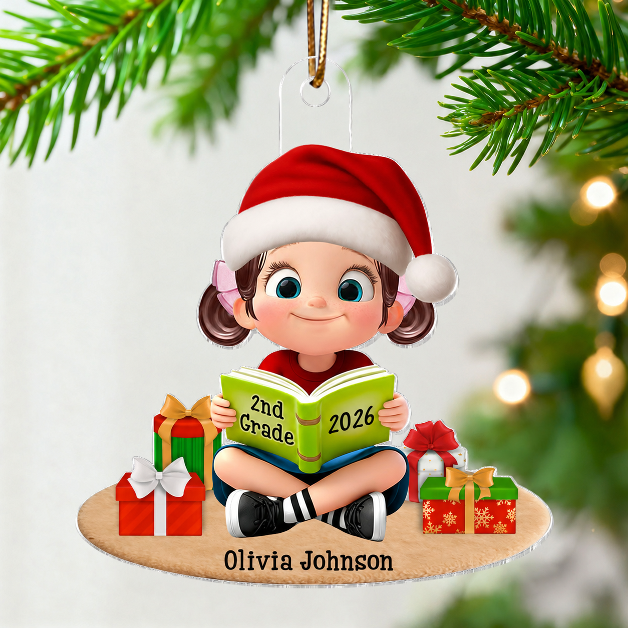 3D Effect Kid Reading Book - Personalized Acrylic Ornament - Christmas Gift For Book Lover, Bookworm, Book Club Gift
