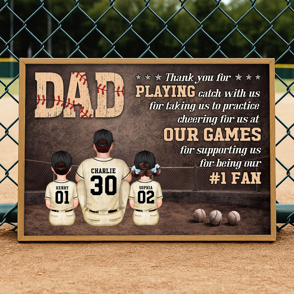 Baseball Dear Dad Thank You - Personalized Poster - Father's Day Gift For Baseball Dad, Husband