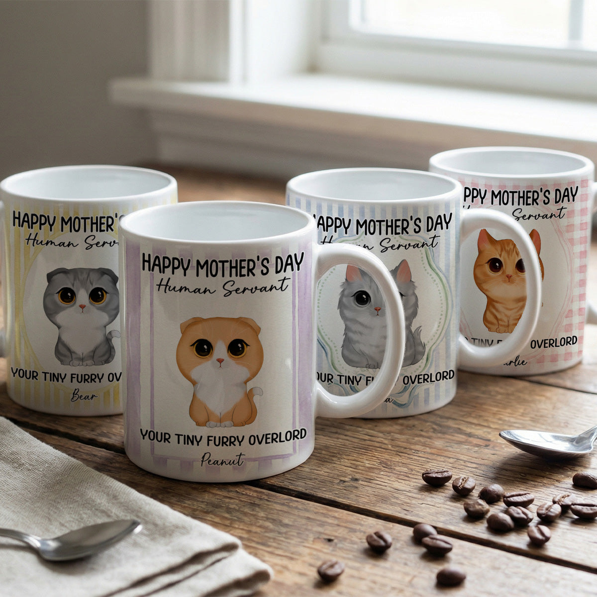 Watercolor Cat Happy Mother's Day Human Servant - Personalized Mug - Funny Mother's Day Gift For Cat Mom, Cat Lovers