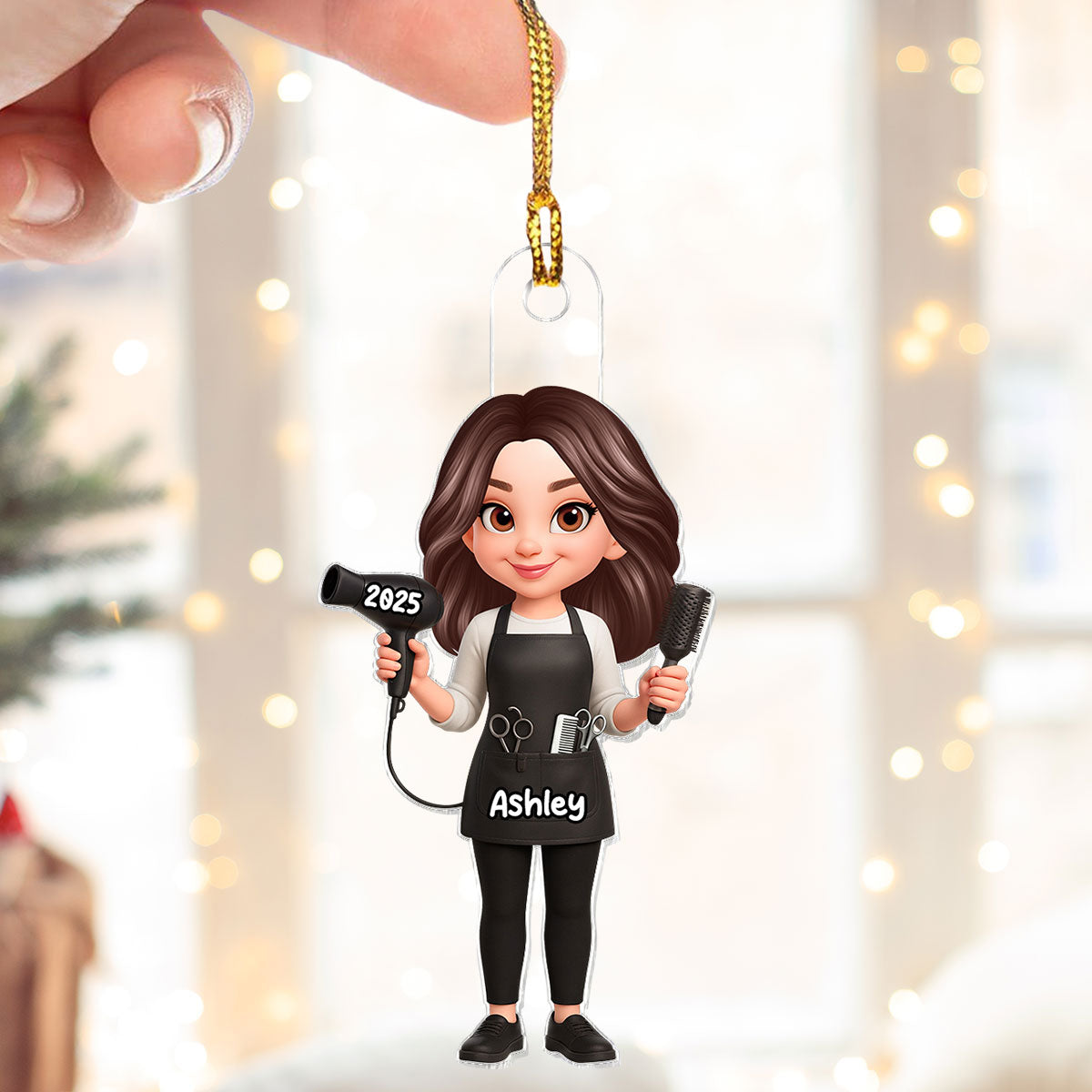3D Effect Christmas Hairdresser Man Woman - Personalized Acrylic Ornament - Gift For Hairdressers