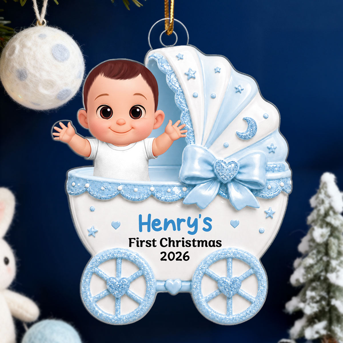 Little Princess Prince Baby Carriage - Personalized Acrylic Ornament - Unique Christmas Gift For New Parent, Newborn Keepsake