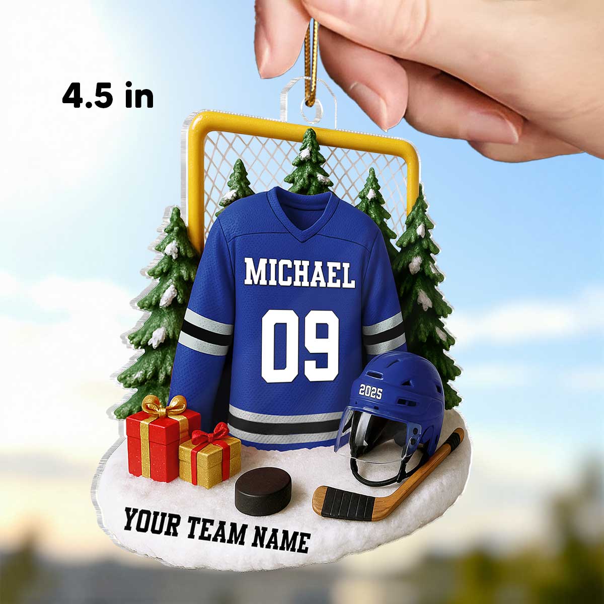 3D Effect Hockey Player Uniform - Personalized Acrylic Ornament - Christmas Gift For Hockey Players, Hockey Team