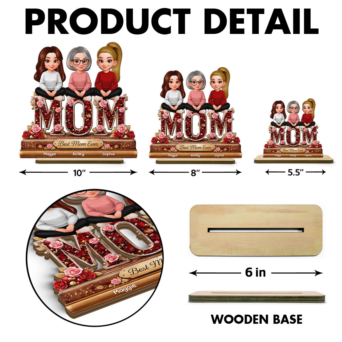 Mom Daughters Sons Sitting Best Mom Ever - Personalized 2-Layered Wooden Plaque - Heartfelt Gift For Mom, Grandma