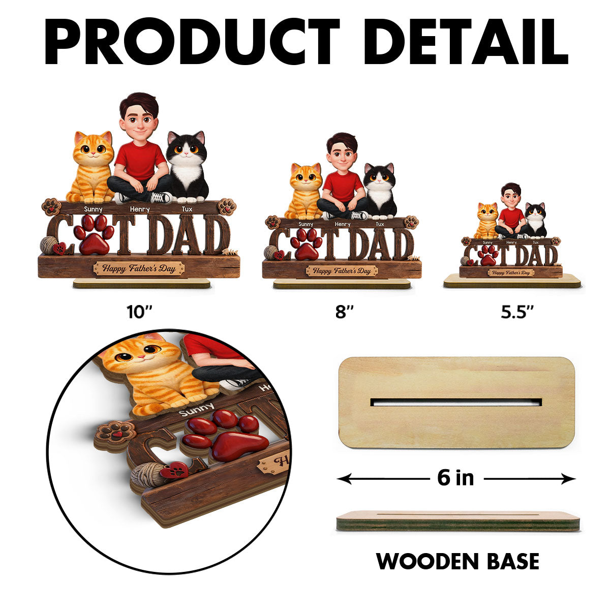 Best Cat Dad Happy  - Personalized 2-Layered Wooden Plaque -  Gift For Cat Dad, Cat Lovers